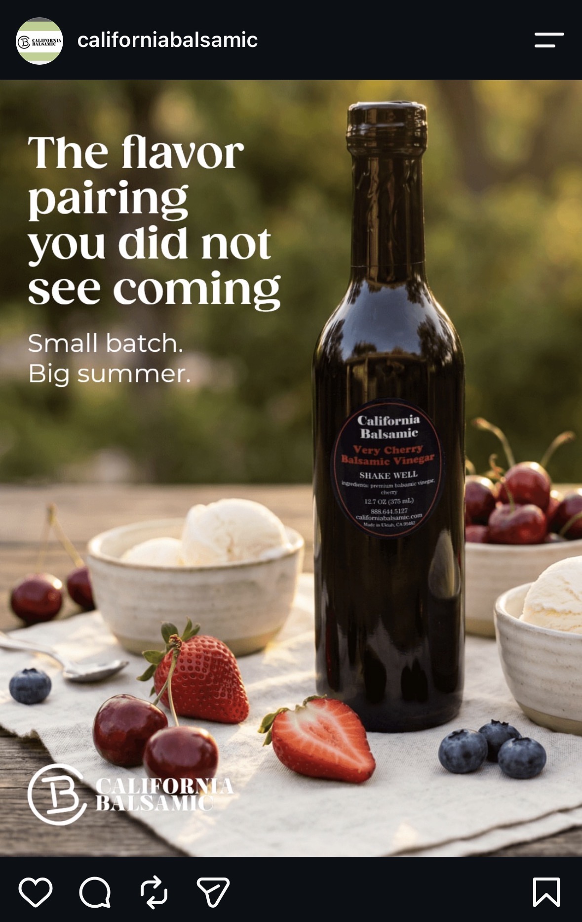 Social post — Very Cherry Balsamic with ice cream and summer berries