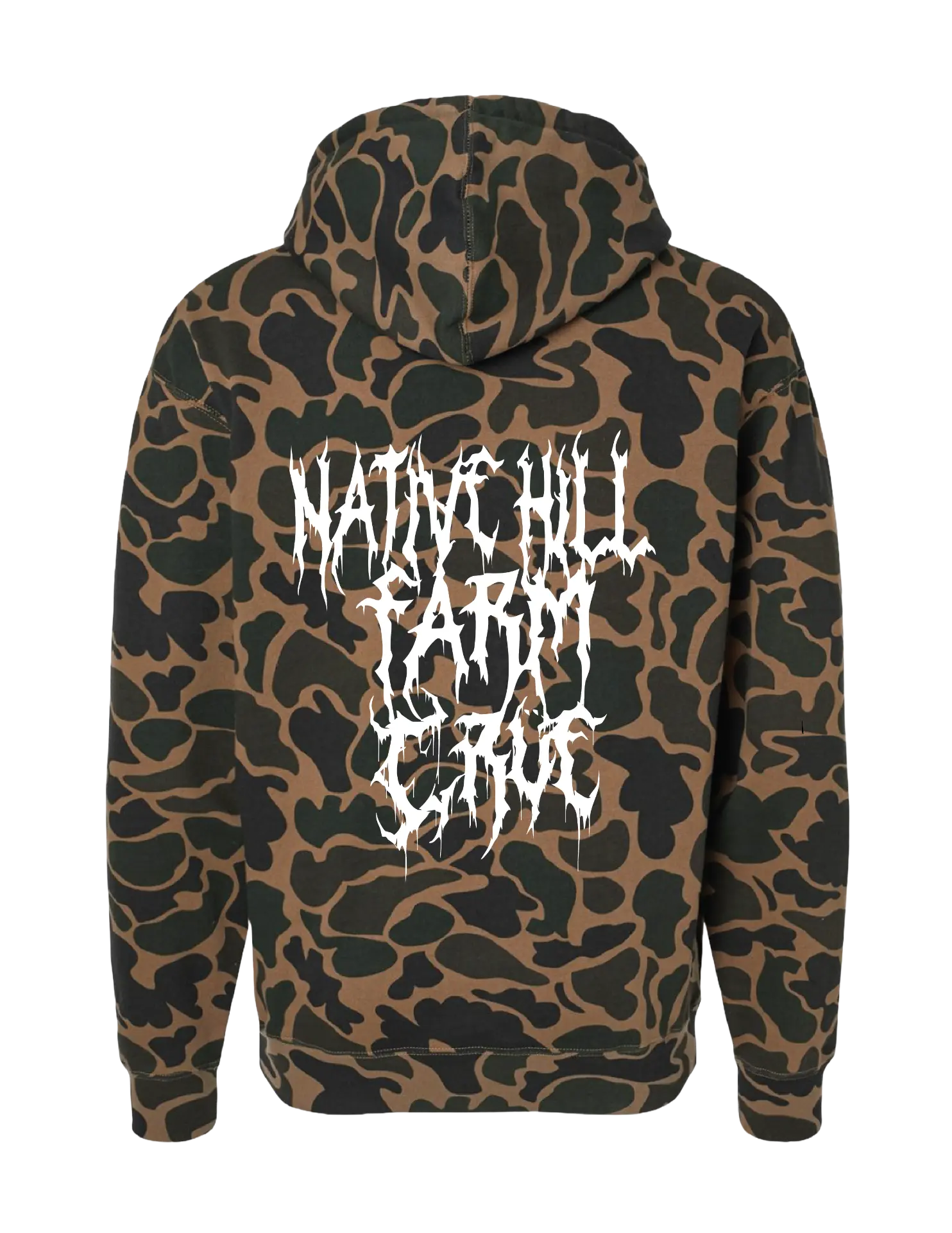 Native Hill Farm Crue camo hoodie, back print